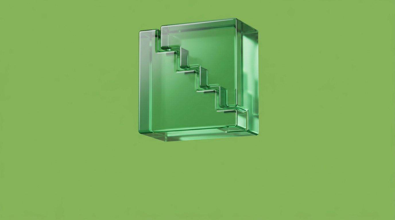 Bloc de verre vert traversé par une marche descendante