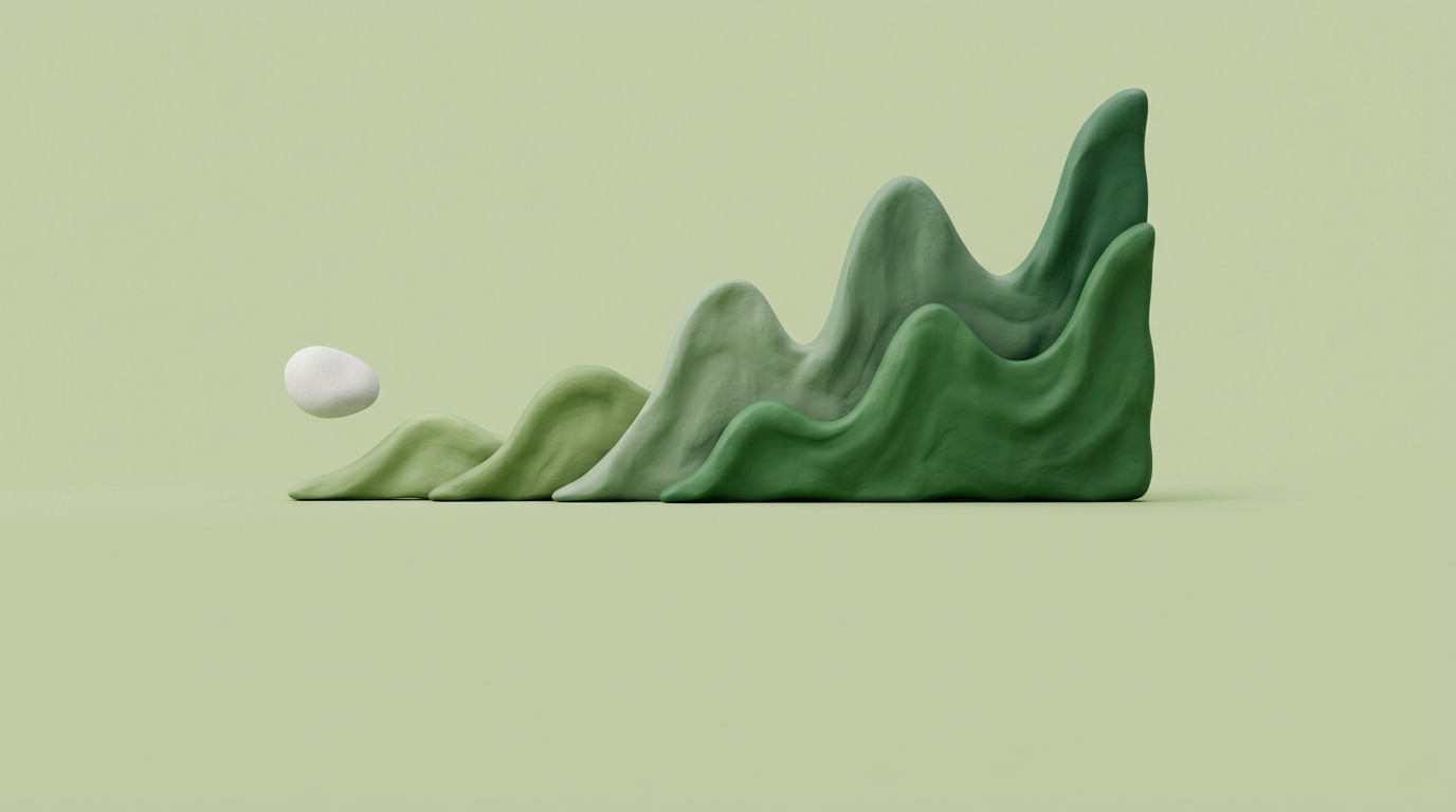 Vagues d'argile verte qui montent comme un graphique