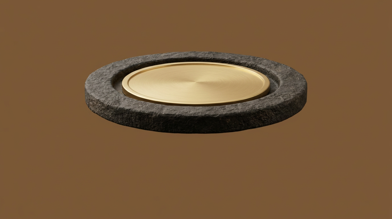 Plateau de pierre sombre avec une pièce dorée posée à plat